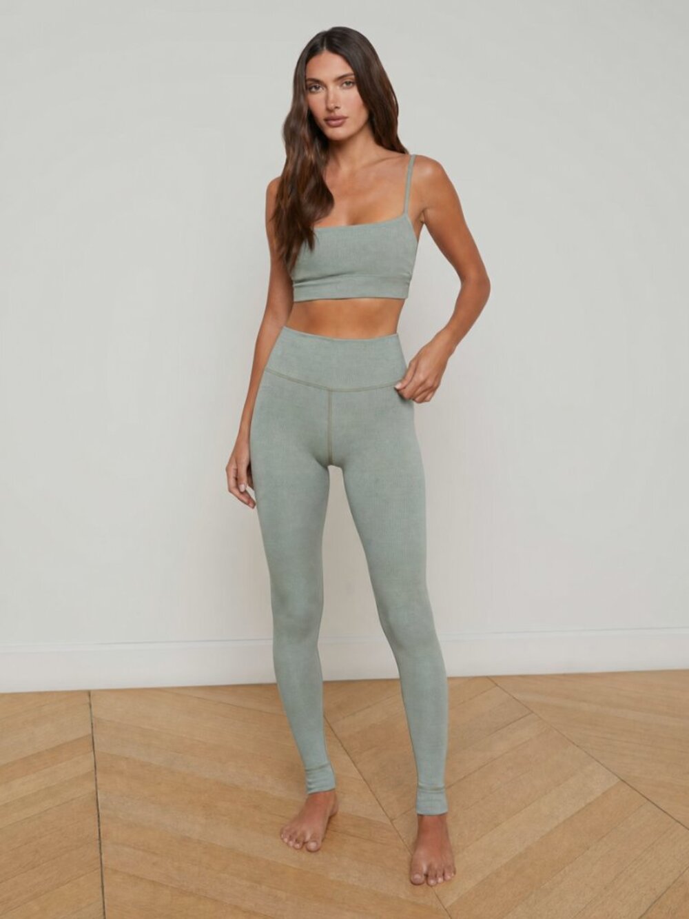 SKIMS Set XS Sage Green Pointelle Cotton Bralette + High Waist Leggings